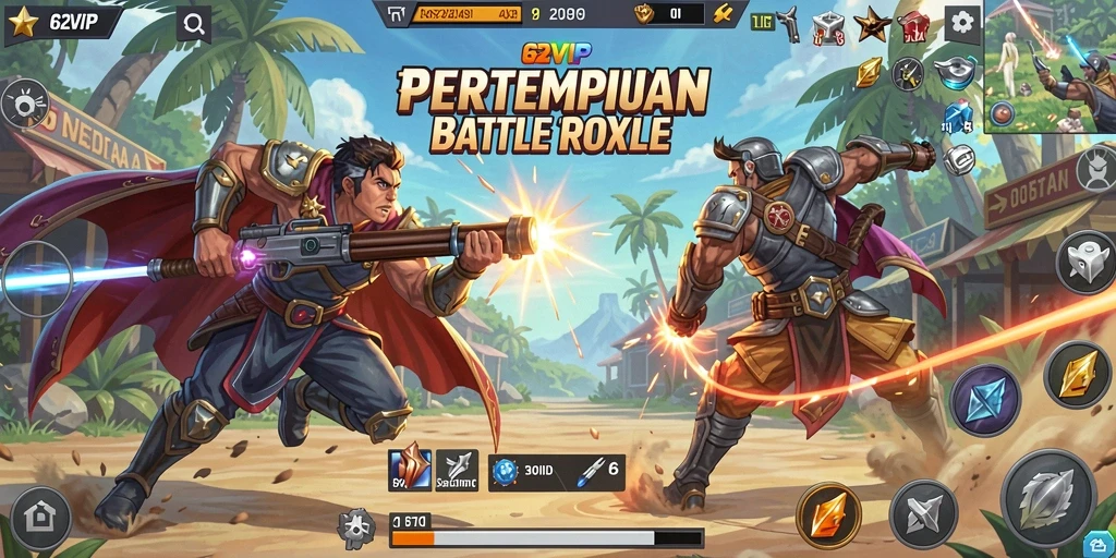 Screenshot gameplay 62VIP yang intens dalam pertempuran Battle Royale.