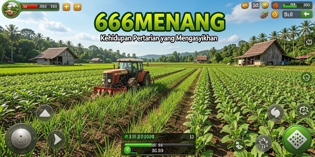 Screenshot utama 666MENANG menampilkan ladang hijau yang subur dan aktivitas petani.