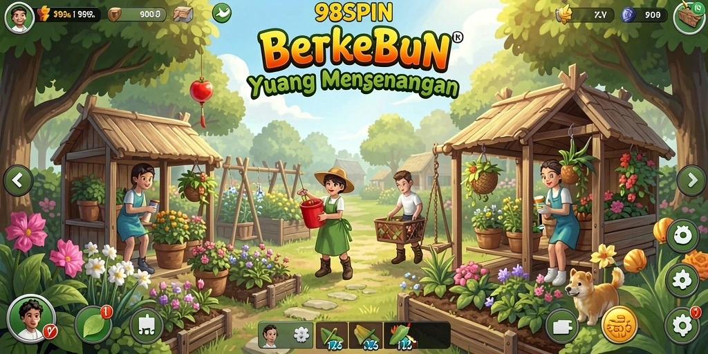 Gameplay seru di 98SPIN dengan berkebun dan merawat hewan.