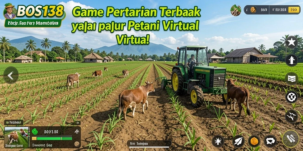 Screenshot gameplay BOS138 menampilkan petani yang sedang panen buah-buahan.