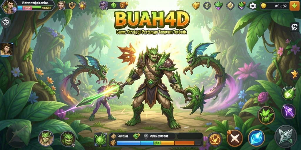 Screenshot utama BUAH4D menampilkan aksi seru pertarungan tanaman.