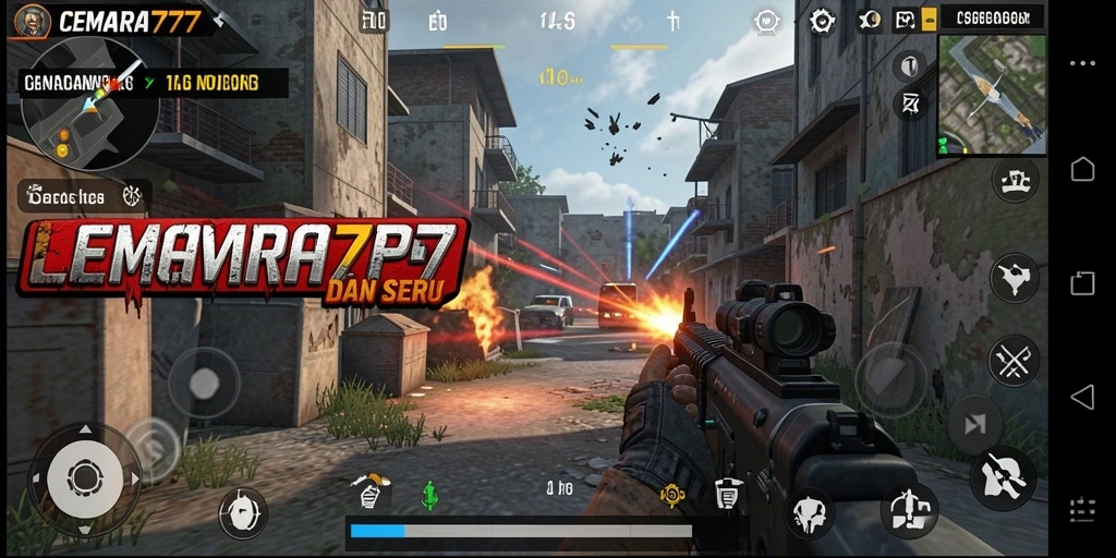 Tampilan gameplay seru CEMARA777 dengan aksi tembak-menembak yang mendebarkan.