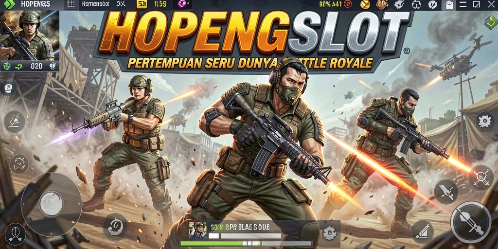 Menggambarkan aksi seru dalam gameplay Battle Royale HOPENGSLOT.