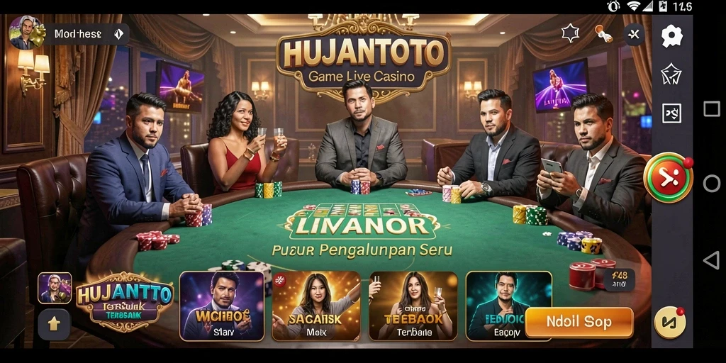 Tangkapan layar menunjukkan suasana seru permainan Live Casino di HUJANTOTO.