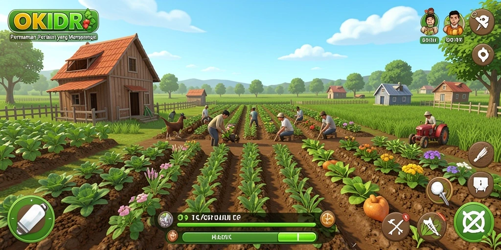 Screenshot gameplay OKIDR menampilkan aktivitas pertanian yang seru dan interaktif.