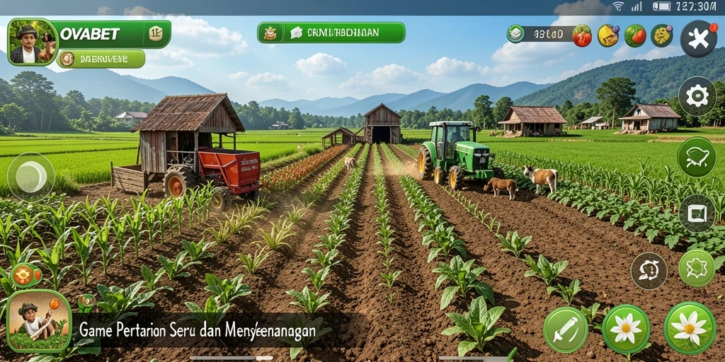Tampilan gameplay <strong>OVABET</strong> yang menunjukkan keseruan bertani secara interaktif.