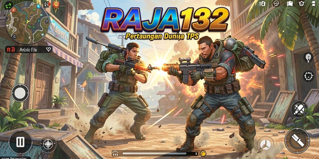 Tampilan gameplay intens dari <strong>RAJA132</strong> yang penuh aksi TPS.