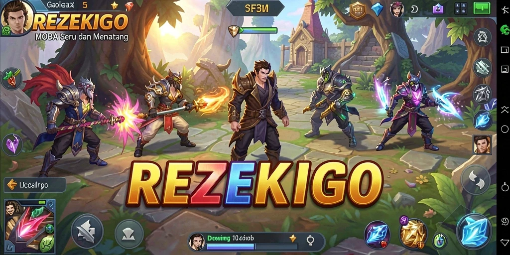 Tangkapan layar gameplay seru di REZEKIGO dengan aksi MOBA yang mendebarkan.
