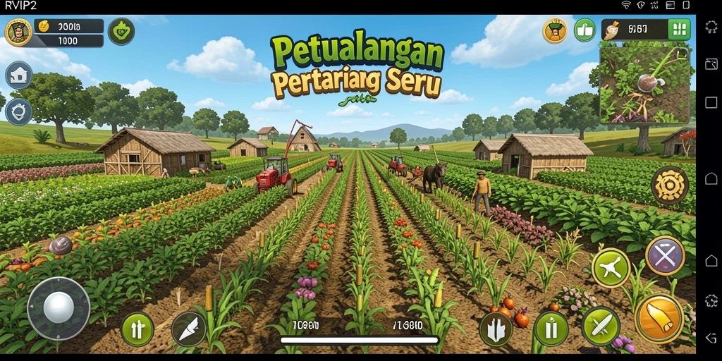 Tampilan gameplay RVIP2 yang menggambarkan aktivitas bertani.