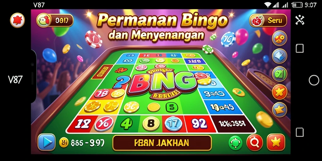 Screenshot utama V87 menampilkan gameplay Bingo yang seru