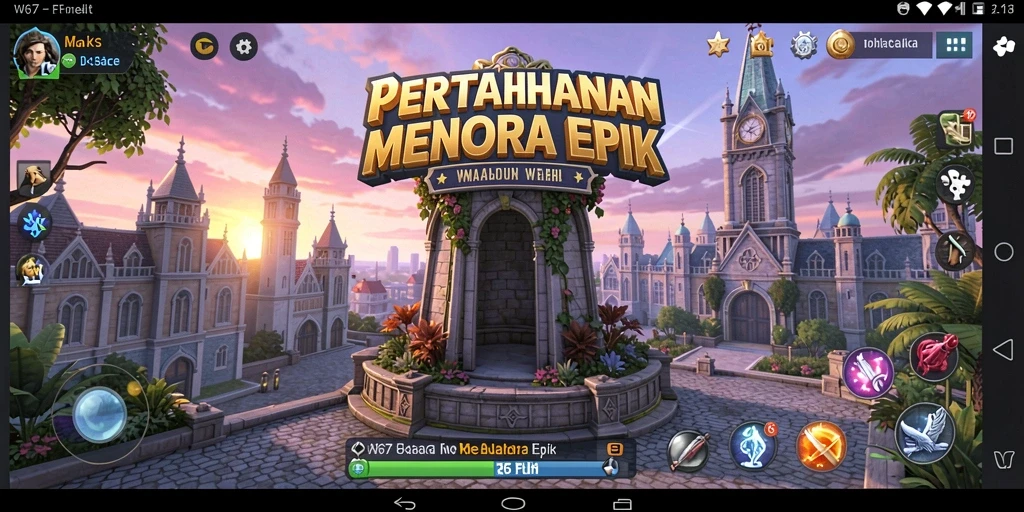 Screenshot W67 menampilkan aksi strategis di Tower Defense yang seru.